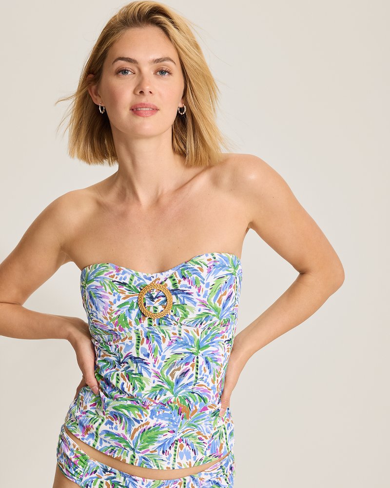 Island Cays Poolside Palms Bandeau Tankini Top - Four Leaf Clover
