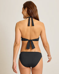 Pearl Double-Strap Halter Bikini Top - Black