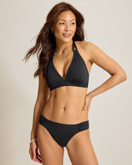 Pearl Double-Strap Halter Bikini Top - Black