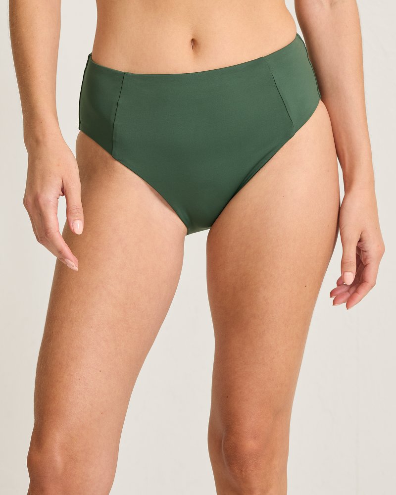 Palm Modern High-Waist Side Panel Bikini Bottoms - Dark Tea Leaf