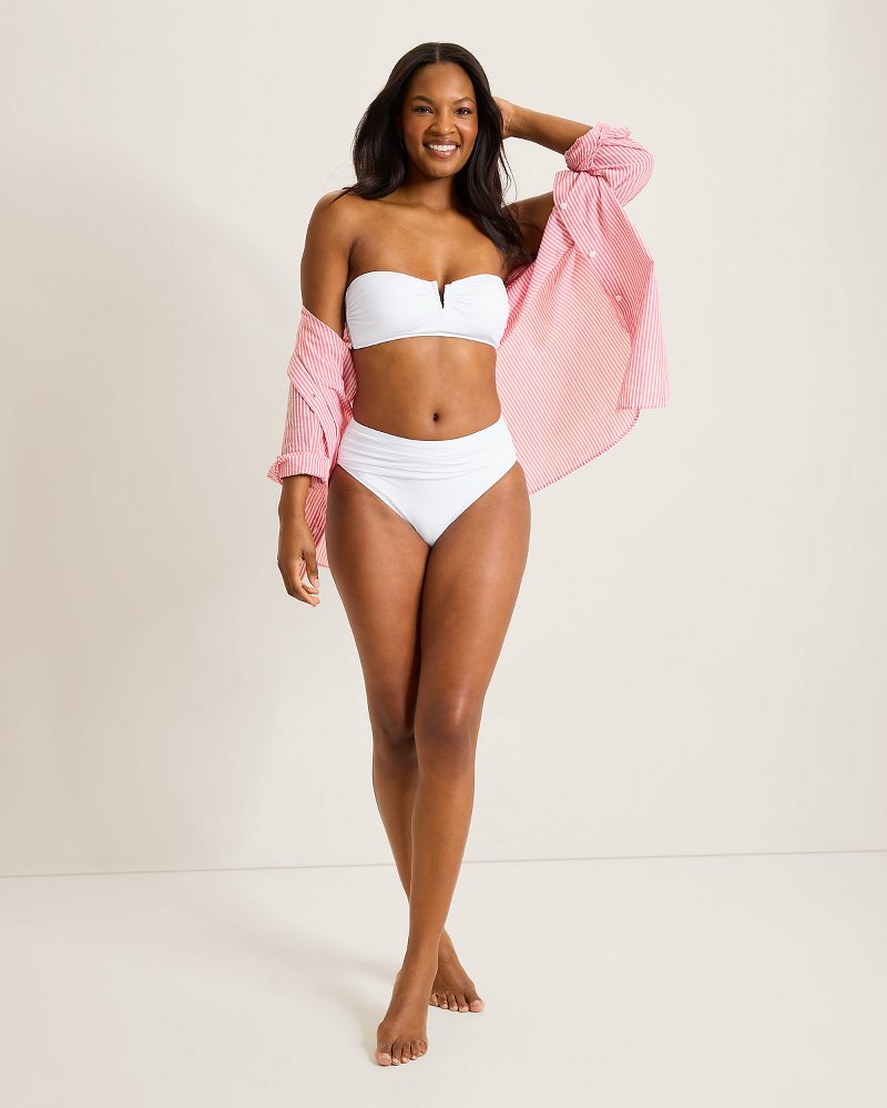 Pearl High-Waist Shirred Bikini Bottoms - White