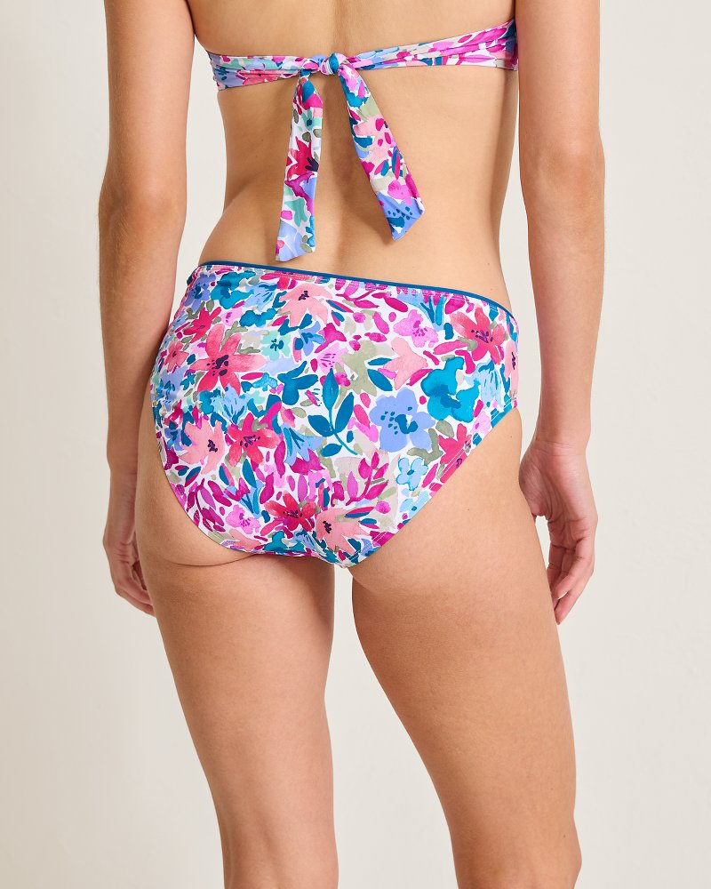 Watercolor Floral Shirred High-Waist Bikini Bottoms - Dusty Lupine