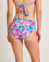 Watercolor Floral Shirred High-Waist Bikini Bottoms - Dusty Lupine