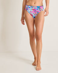 Watercolor Floral Shirred High-Waist Bikini Bottoms - Dusty Lupine