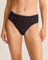 Sunset Blooms Pleated High-Waist Bikini Bottoms - Black