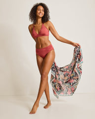 Jewel Sands Shirred High-Waist Bikini Bottoms - Soft Sienna