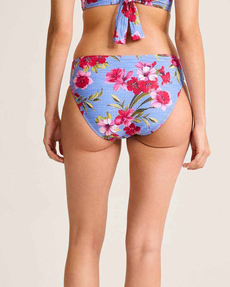Tropic Isles Chambray Beach Shirred Hipster Bikini Bottoms - Blue Monday