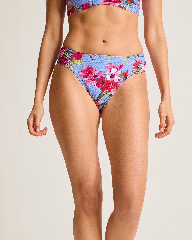 Tropic Isles Chambray Beach Shirred Hipster Bikini Bottoms - Blue Monday