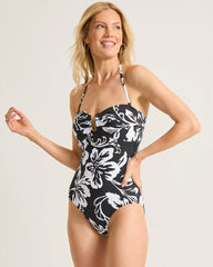Sunset Blooms Bandeau One-Piece Swimsuit - Black