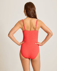 Island Cays Cabana Tie-Front One-Piece Swimsuit - Citrus Coral