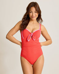 Island Cays Cabana Tie-Front One-Piece Swimsuit - Citrus Coral