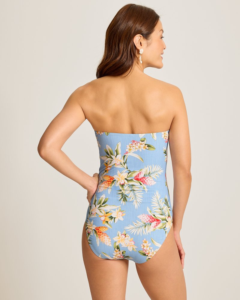 Ginger Flowers Bandeau One-Piece Swimsuit - Seabank Sky