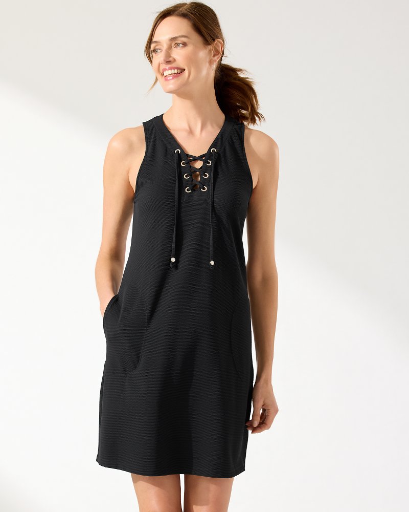 Island Cays Lace-Up Coverup Dress - Black