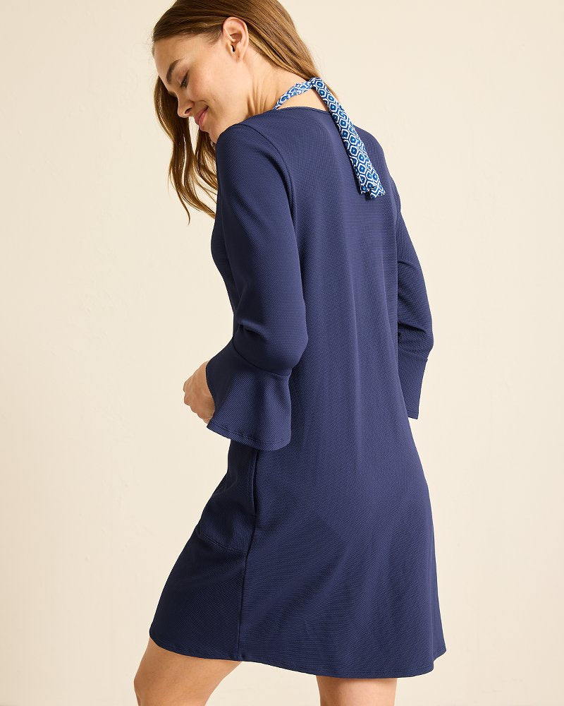 Island Cays Flounce-Sleeve Coverup Dress - Mare Navy