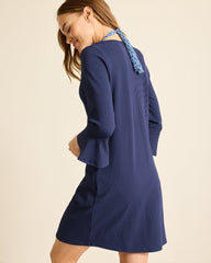 Island Cays Flounce-Sleeve Coverup Dress - Mare Navy