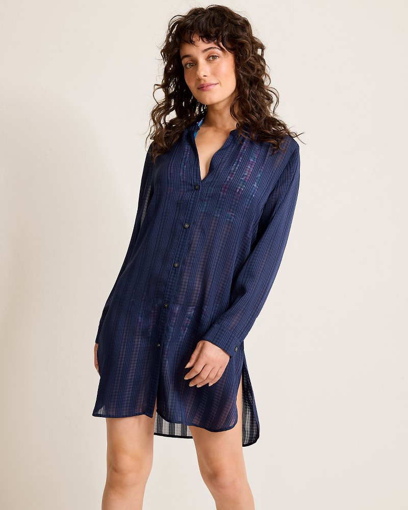 Cadiz Chiffon Boyfriend Beach Shirt - Mare Navy