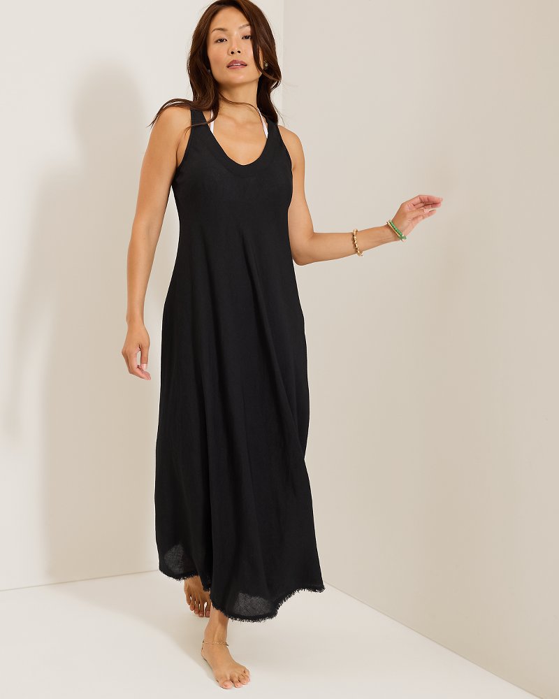 St. Lucia Linen-Blend Bias-Cut Coverup Dress - Black