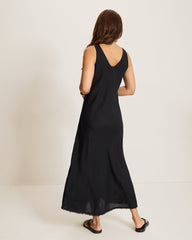 St. Lucia Linen-Blend Bias-Cut Coverup Dress - Black