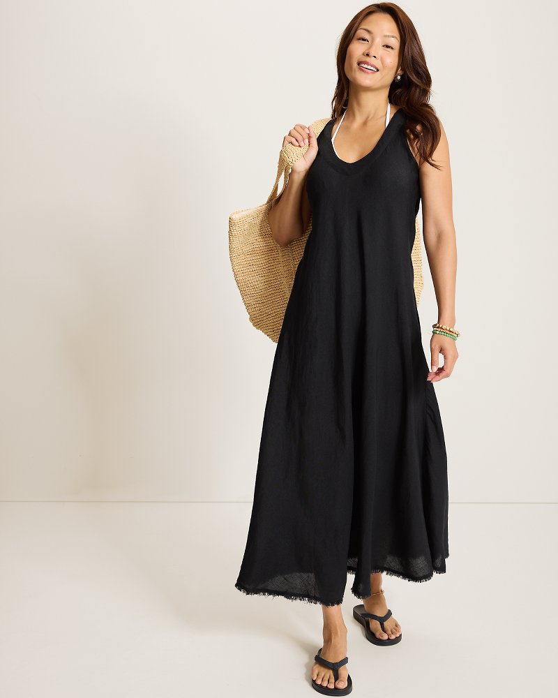 St. Lucia Linen-Blend Bias-Cut Coverup Dress - Black