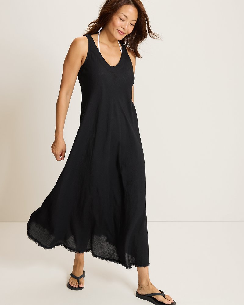 St. Lucia Linen-Blend Bias-Cut Coverup Dress - Black