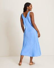 St. Lucia Linen-Blend Bias-Cut Coverup Dress - Palace Blue