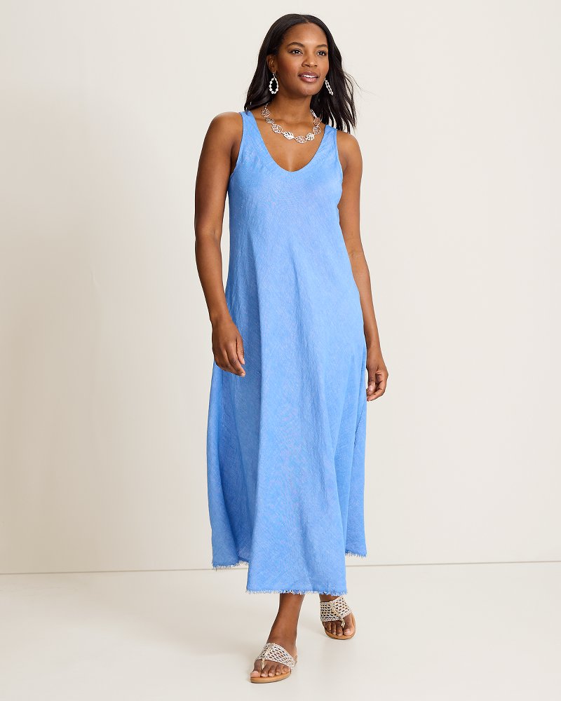St. Lucia Linen-Blend Bias-Cut Coverup Dress - Palace Blue