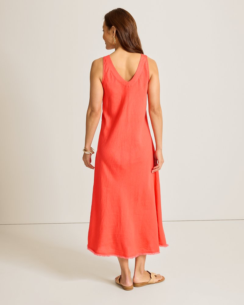 St. Lucia Linen-Blend Bias-Cut Coverup Dress - Citrus Coral