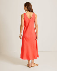 St. Lucia Linen-Blend Bias-Cut Coverup Dress - Citrus Coral