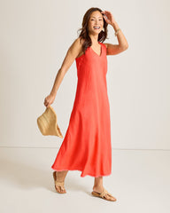 St. Lucia Linen-Blend Bias-Cut Coverup Dress - Citrus Coral