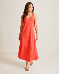 St. Lucia Linen-Blend Bias-Cut Coverup Dress - Citrus Coral