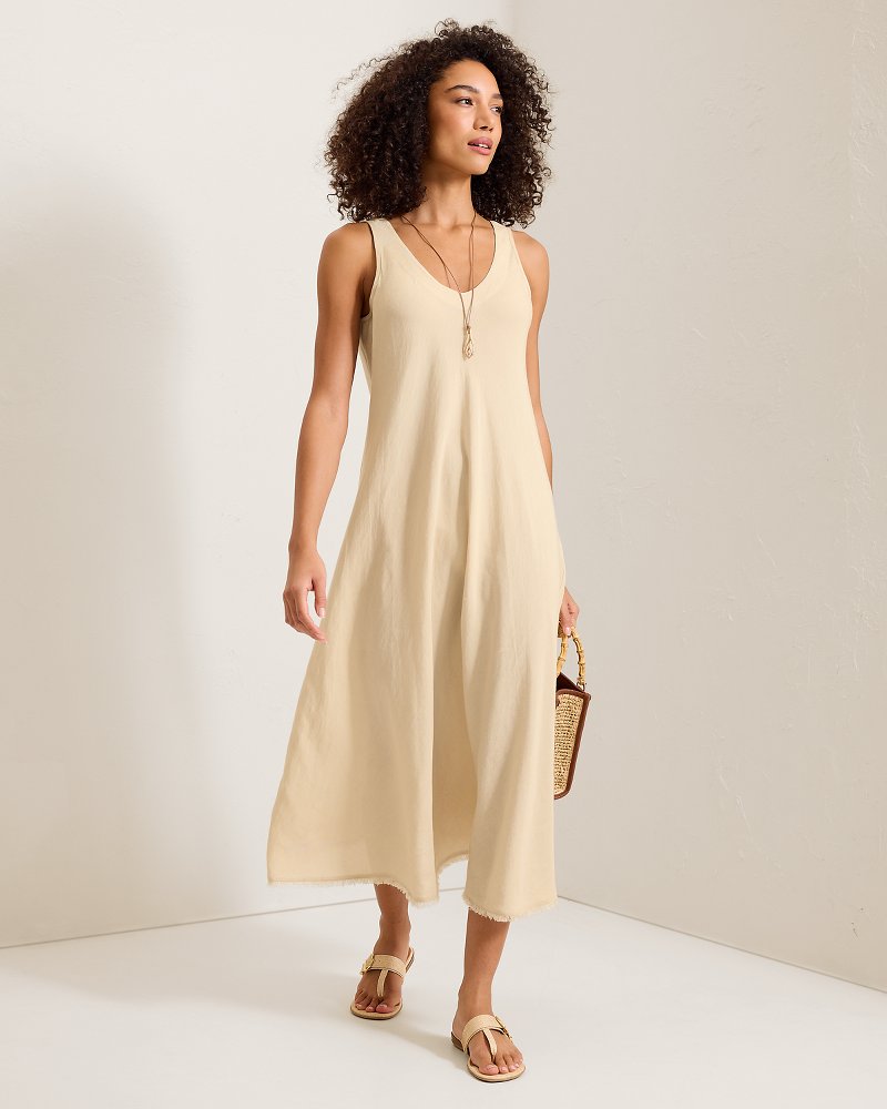 St. Lucia Linen-Blend Bias-Cut Coverup Dress - Island Clay