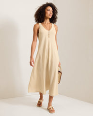 St. Lucia Linen-Blend Bias-Cut Coverup Dress - Island Clay