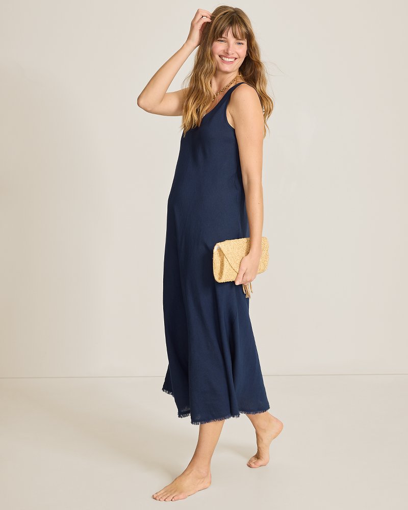 St. Lucia Linen-Blend Bias-Cut Coverup Dress - Mare Navy