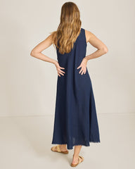 St. Lucia Linen-Blend Bias-Cut Coverup Dress - Mare Navy