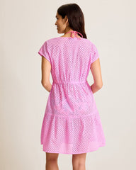Eyelet Cotton V-Neck Coverup Dress - Lilac Chiffon
