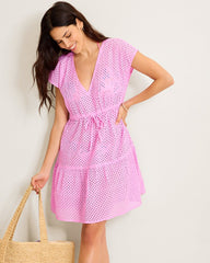 Eyelet Cotton V-Neck Coverup Dress - Lilac Chiffon