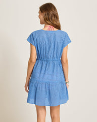Eyelet Cotton V-Neck Coverup Dress - Blue Monday
