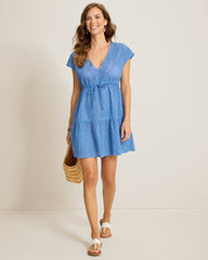 Eyelet Cotton V-Neck Coverup Dress - Blue Monday