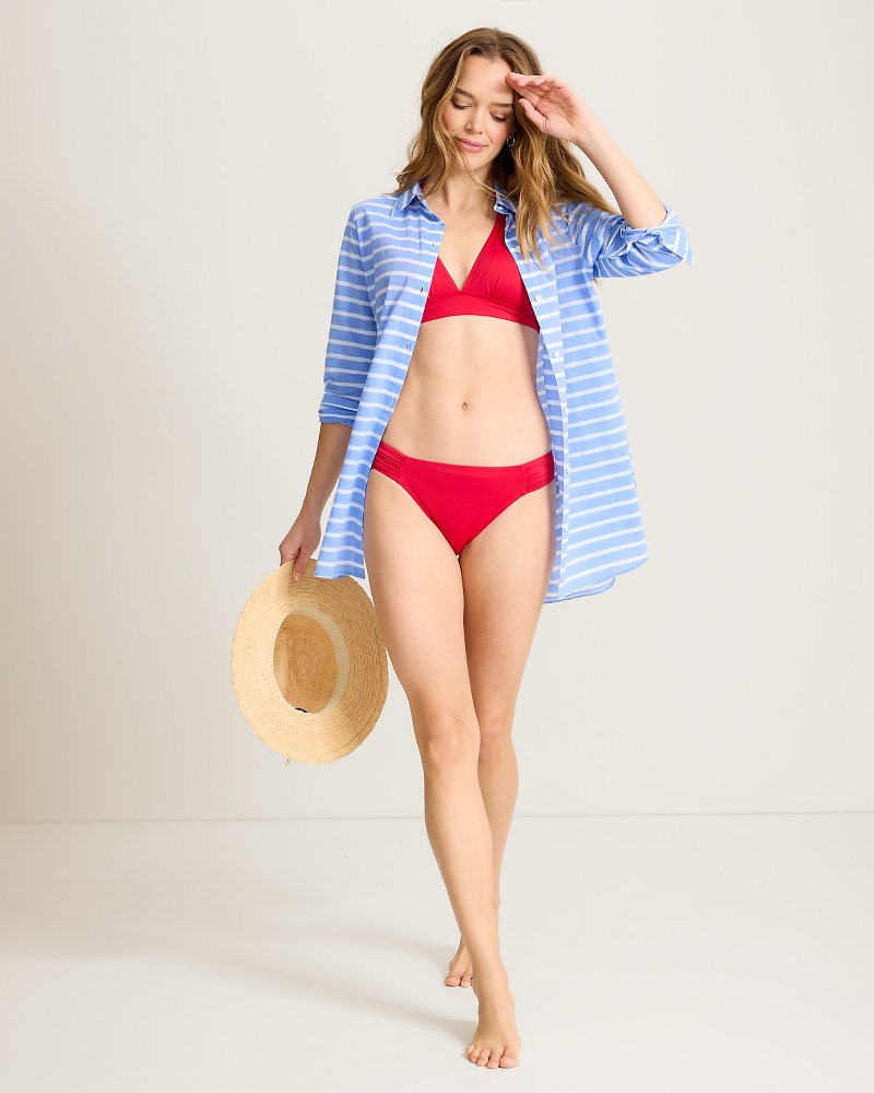 Catalina Cotton Stripe Boyfriend Beach Shirt - Paradiso Blu