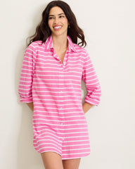Catalina Cotton Stripe Boyfriend Beach Shirt - Pink Orchid