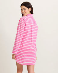 Catalina Cotton Stripe Boyfriend Beach Shirt - Pink Orchid