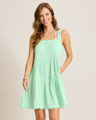 Mykonos Gauze Tiered Coverup Dress - Aqua Jade