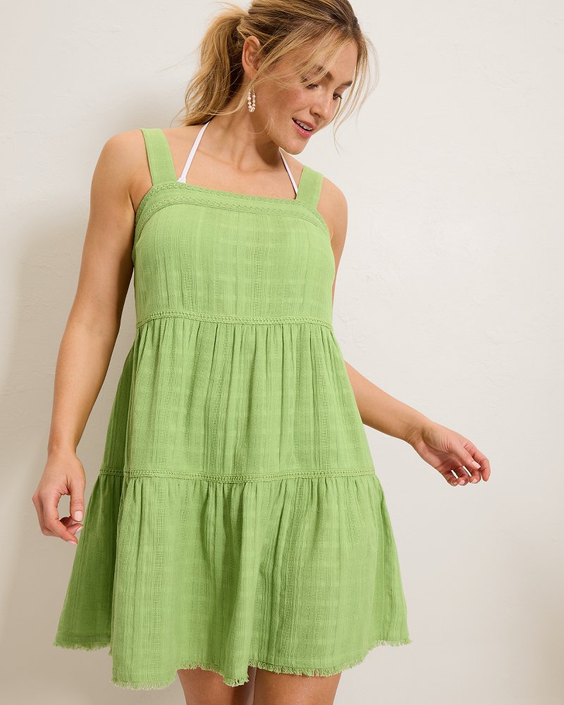 Mykonos Gauze Tiered Coverup Dress - Mint Jelly