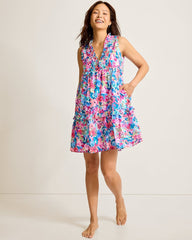 Catalina Coast Watercolor Floral Tiered Coverup Dress - Dusty Lupine
