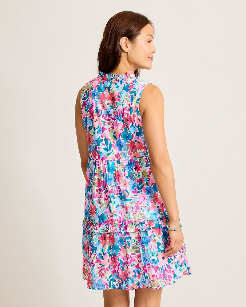 Catalina Coast Watercolor Floral Tiered Coverup Dress - Dusty Lupine