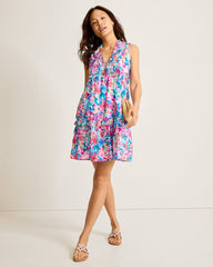 Catalina Coast Watercolor Floral Tiered Coverup Dress - Dusty Lupine