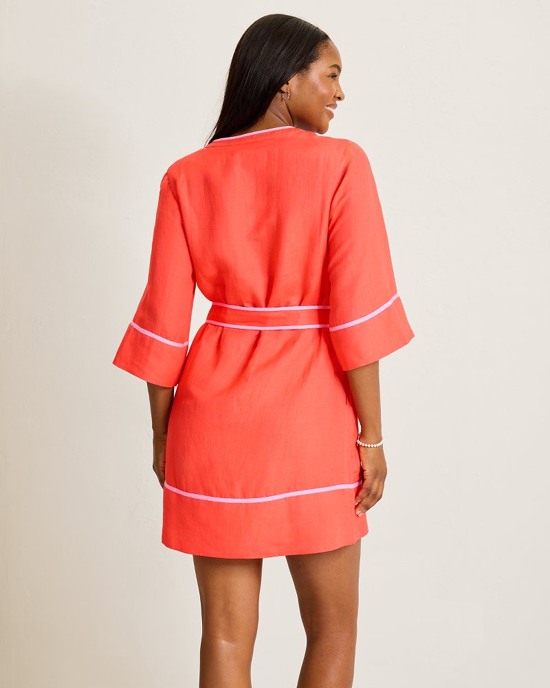 St.Lucia Split-Neck Linen-Blend Beach Tunic - Citrus Coral