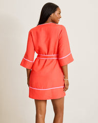 St.Lucia Split-Neck Linen-Blend Beach Tunic - Citrus Coral
