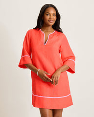 St.Lucia Split-Neck Linen-Blend Beach Tunic - Citrus Coral