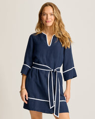 St.Lucia Split-Neck Linen-Blend Beach Tunic - Mare Navy